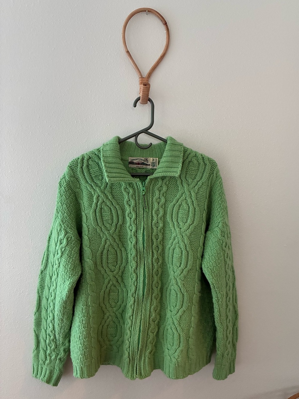 Aran Crafts Ireland Full Zip Green Sweater